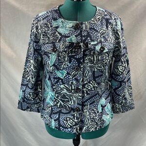 Charter Club Navy and Teal Patterned Blazer